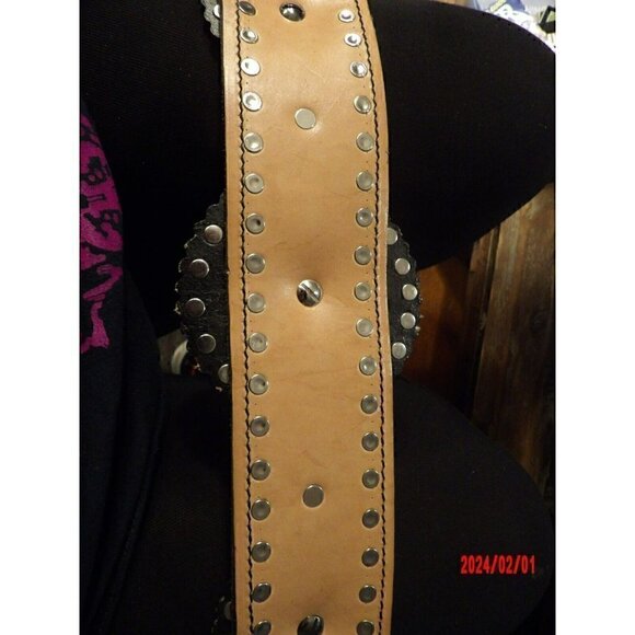 Western Beautiful Black and‎ Silver Leather Concho Belt Cancer Free Ribbon main image 2